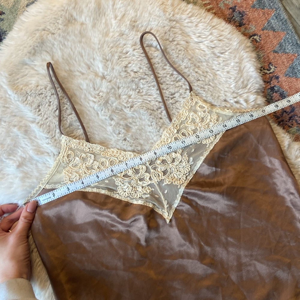 Vintage satin lace camisole tank top neutral brown cream no size small medium - Picture 15 of 17